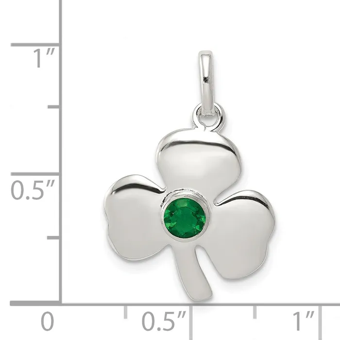TreasureFineJewelers Rings Sterling Silver Clover with Green Glass Charm