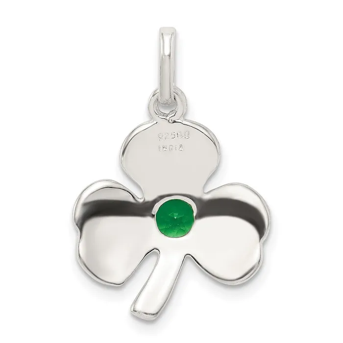 TreasureFineJewelers Rings Sterling Silver Clover with Green Glass Charm