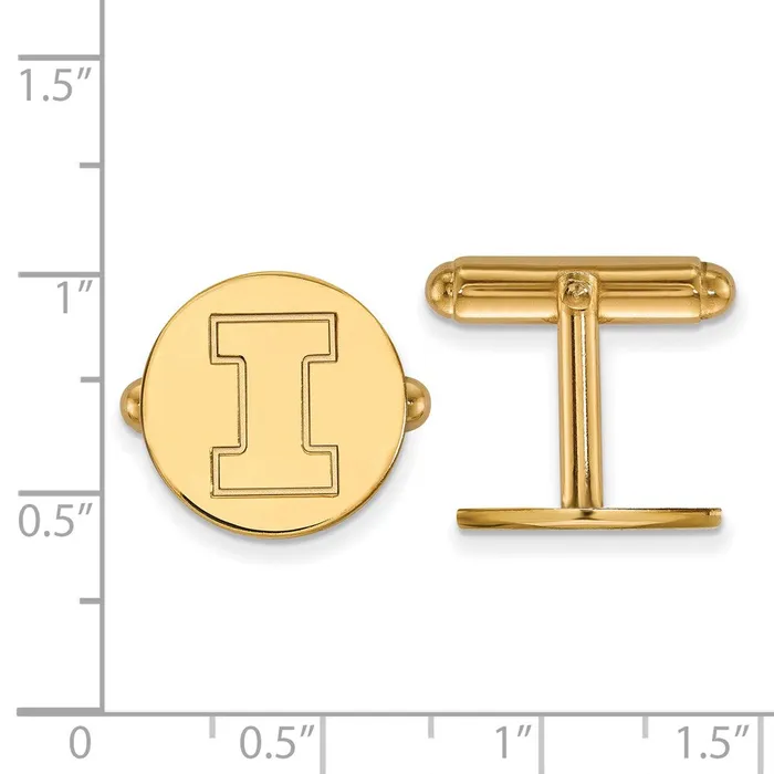 TreasureFineJewelers Rings Sterling Silver Goldplated University of Illinois Letter I Cuff Links