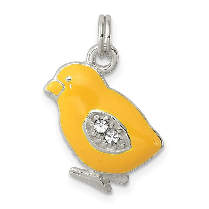 TreasureFineJewelers Rings Sterling Silver Preciosa Crystal Enameled Yellow Baby Chick Charm