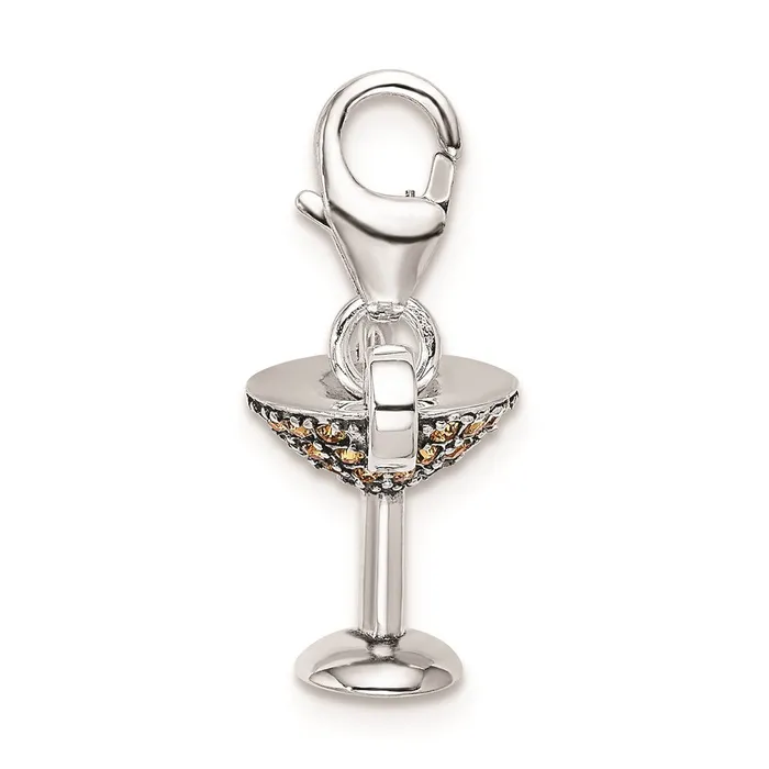 TreasureFineJewelers Rings Sterling Silver RH Yellow Swarovski Martini Glass wLobster Clasp Charm