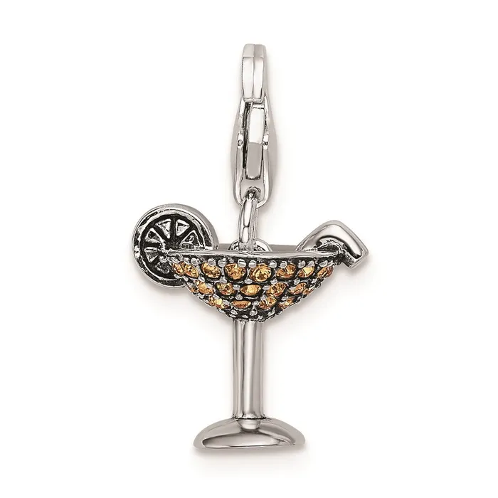 TreasureFineJewelers Rings Sterling Silver RH Yellow Swarovski Martini Glass wLobster Clasp Charm