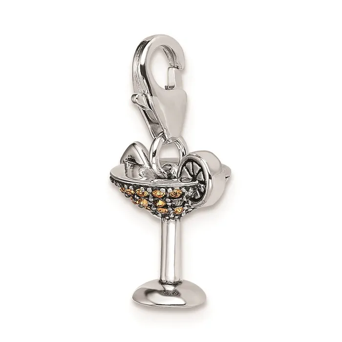 TreasureFineJewelers Rings Sterling Silver RH Yellow Swarovski Martini Glass wLobster Clasp Charm