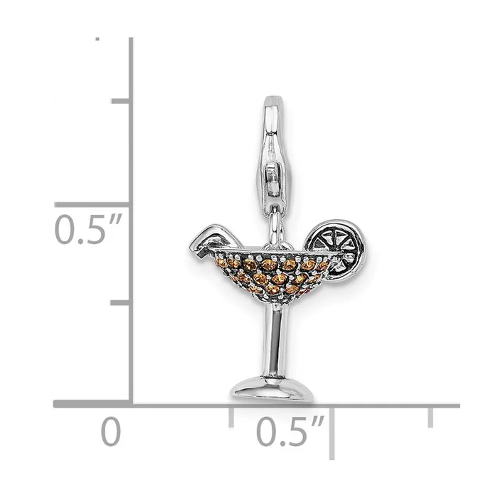 TreasureFineJewelers Rings Sterling Silver RH Yellow Swarovski Martini Glass wLobster Clasp Charm