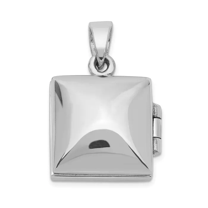 TreasureFineJewelers Rings Sterling Silver Rhodplated PolishedAntiqued Garnet Square 16mm Locket
