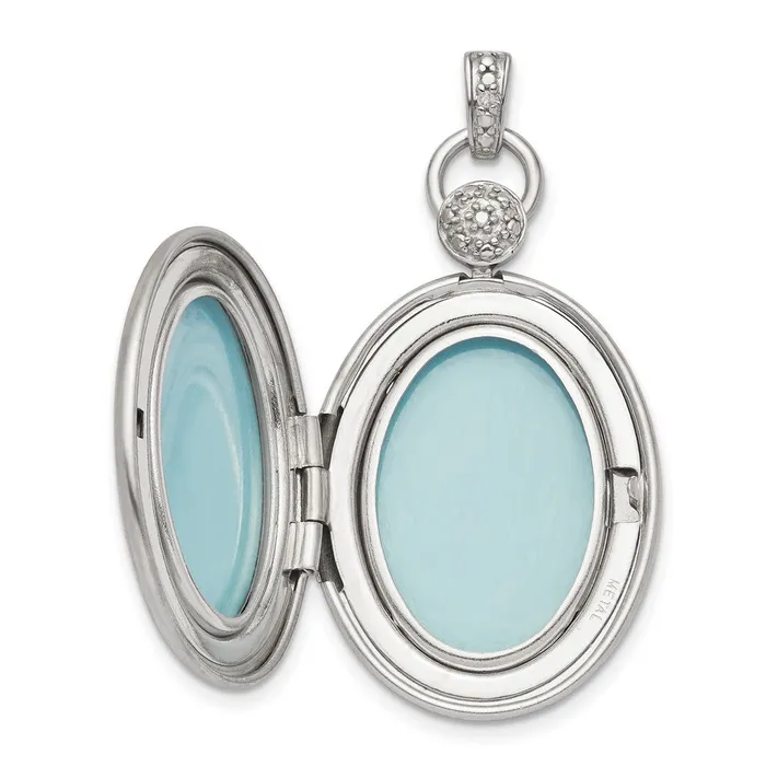 TreasureFineJewelers Rings Sterling Silver Rhodiumplate 26mm Diamond Accented DC Locket