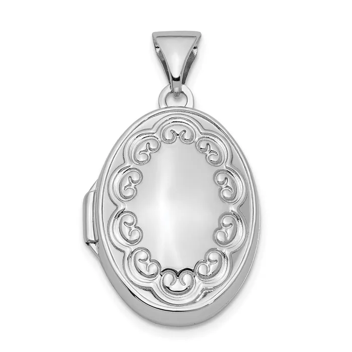 TreasureFineJewelers Rings Sterling Silver Rhodiumplated 17mm Scrolled Oval Locket