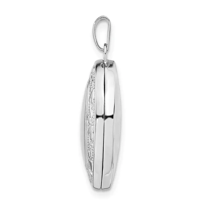 TreasureFineJewelers Rings Sterling Silver Rhodiumplated 21mm Heart Border Oval Locket