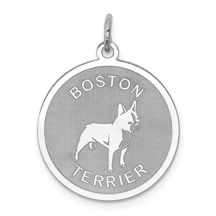TreasureFineJewelers Rings Sterling Silver Rhodiumplated Boston Terrier Disc Charm