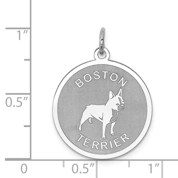 TreasureFineJewelers Rings Sterling Silver Rhodiumplated Boston Terrier Disc Charm