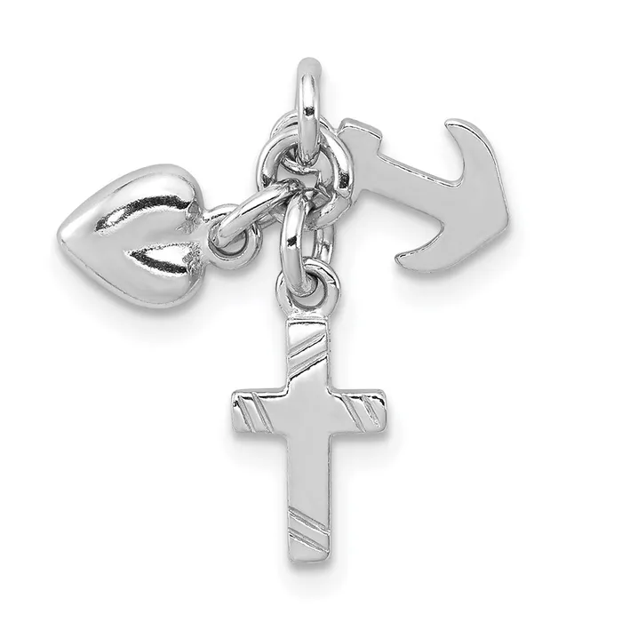 TreasureFineJewelers Rings Sterling Silver Rhodiumplated Faith Hope Charity Charm