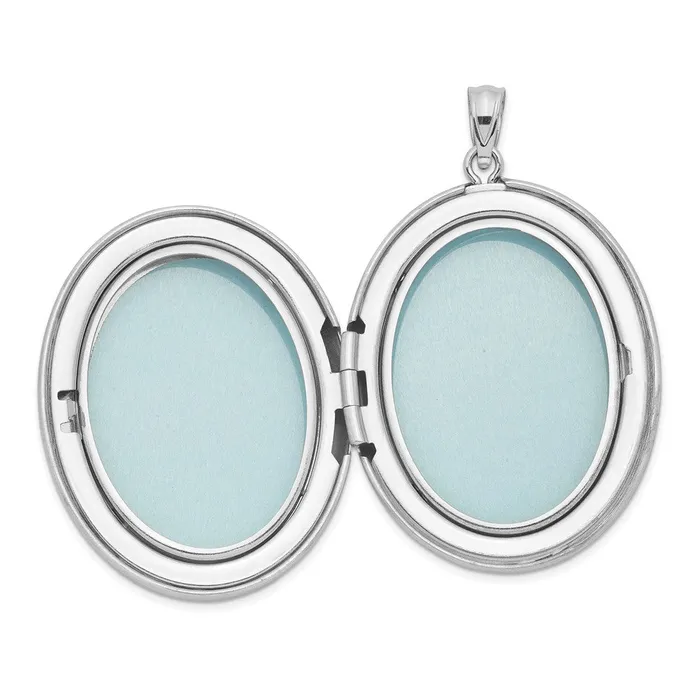 TreasureFineJewelers Rings Sterling Silver Rhodiumplated Satin Enameled Floral 34mm Oval Locket