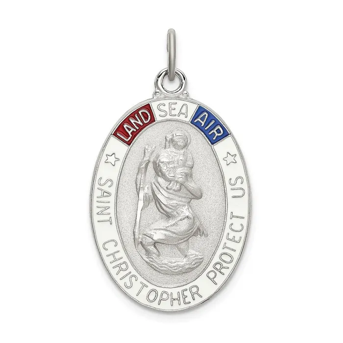 TreasureFineJewelers Rings Sterling Silver SatinPolishedDC Enamel St Christopher Medal