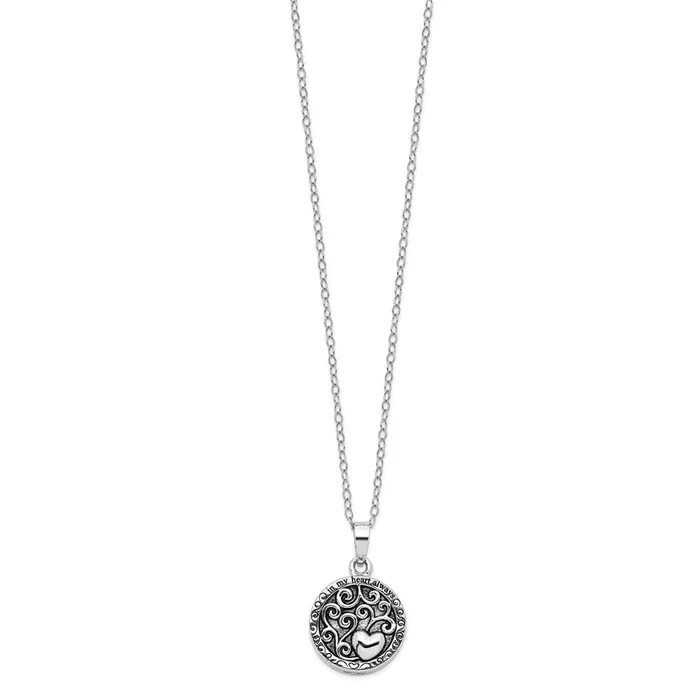 TreasureFineJewelers Sentimental Expressions Sterling Silver Antiqued In My Heart Ash Holder 18 Inch Necklace Necklaces