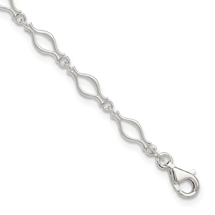 TreasureFineJewelers Sterling Silver 9inch Solid Polished Fancy Link Anklet Rings TreasureFineJewelers Sterling Silver 9inch Solid Polished Fancy Link Anklet Rings