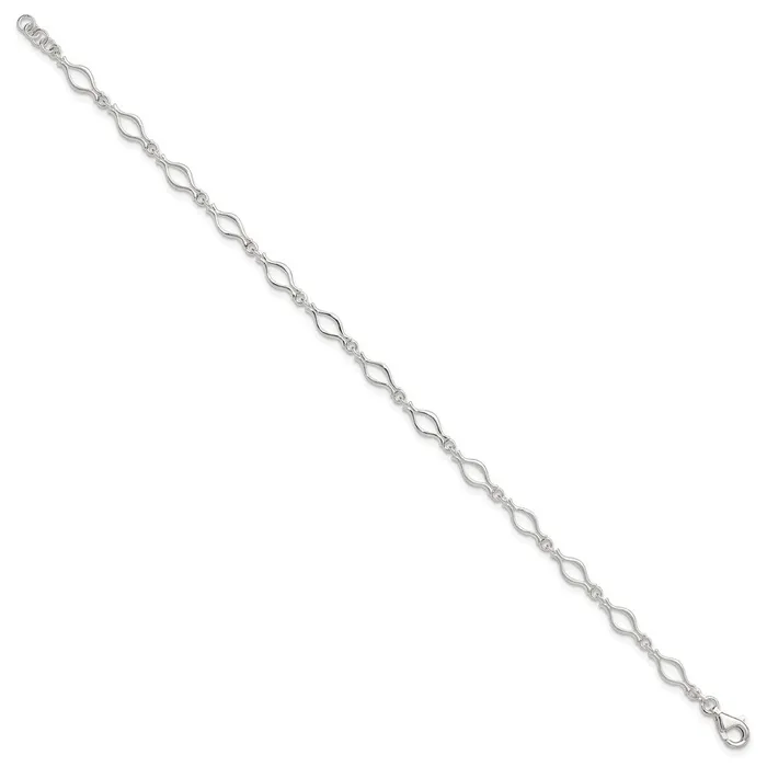 TreasureFineJewelers Sterling Silver 9inch Solid Polished Fancy Link Anklet Rings