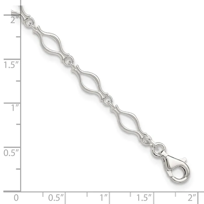 TreasureFineJewelers Sterling Silver 9inch Solid Polished Fancy Link Anklet Rings