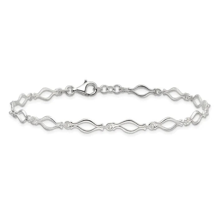 TreasureFineJewelers Sterling Silver 9inch Solid Polished Fancy Link Anklet Rings