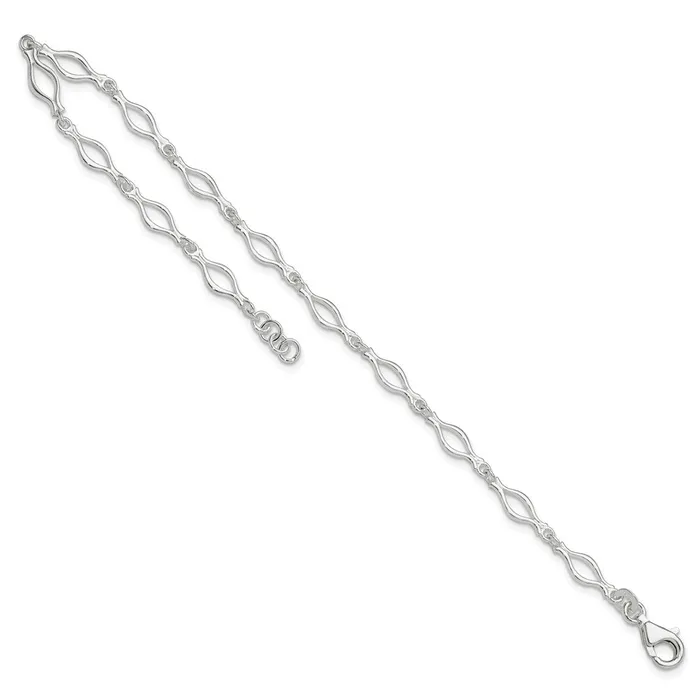 TreasureFineJewelers Sterling Silver 9inch Solid Polished Fancy Link Anklet Rings