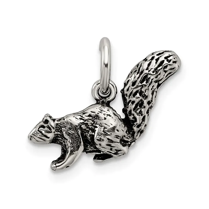 TreasureFineJewelers Sterling Silver Antiqued Squirrel Charm Rings