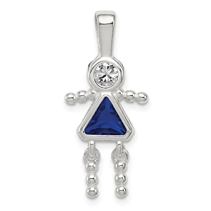 TreasureFineJewelers Sterling Silver CZ September Glass Girl Pendant Necklaces TreasureFineJewelers Sterling Silver CZ September Glass Girl Pendant Necklaces