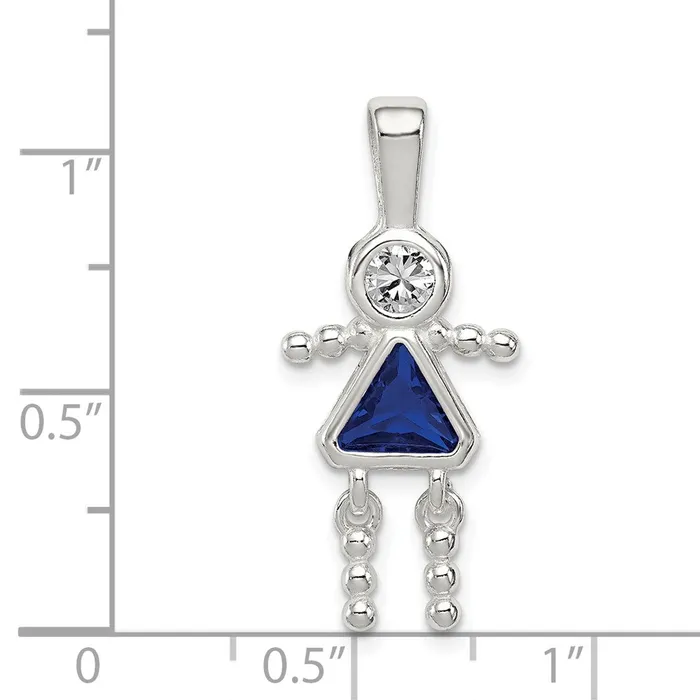TreasureFineJewelers Sterling Silver CZ September Glass Girl Pendant Necklaces