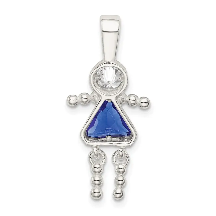 TreasureFineJewelers Sterling Silver CZ September Glass Girl Pendant Necklaces