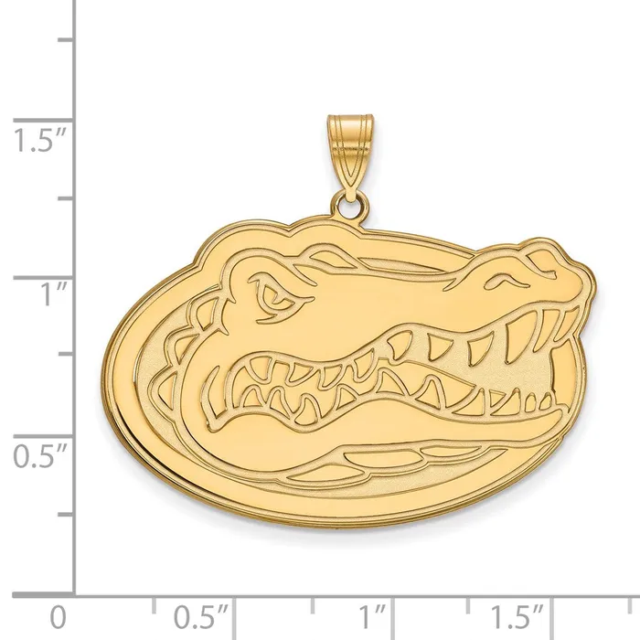 TreasureFineJewelers Sterling Silver Goldplated University of Florida Gator Extra Large Pendant Necklaces