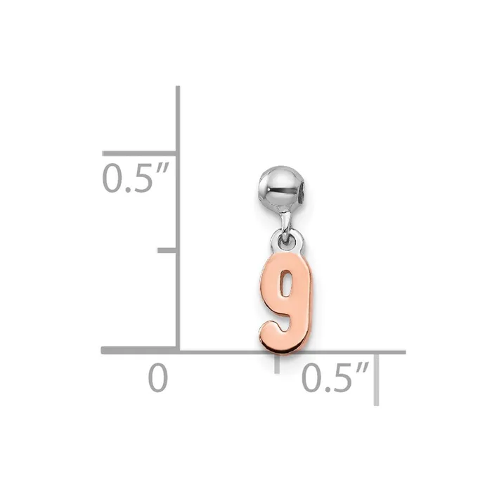 TreasureFineJewelers Sterling Silver Mio Memento Rhodium Rose Tone Number 9 Charm Rings