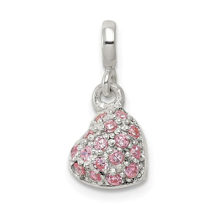 TreasureFineJewelers Sterling Silver Pink CZ Puffed Heart Enhancer Rings