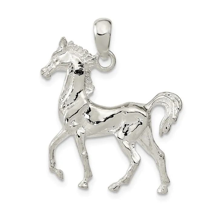 TreasureFineJewelers Sterling Silver Polished 3D Standing Horse Pendant Necklaces TreasureFineJewelers Sterling Silver Polished 3D Standing Horse Pendant Necklaces