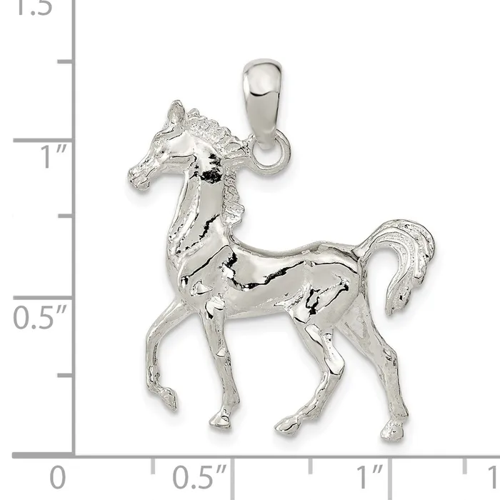 TreasureFineJewelers Sterling Silver Polished 3D Standing Horse Pendant Necklaces