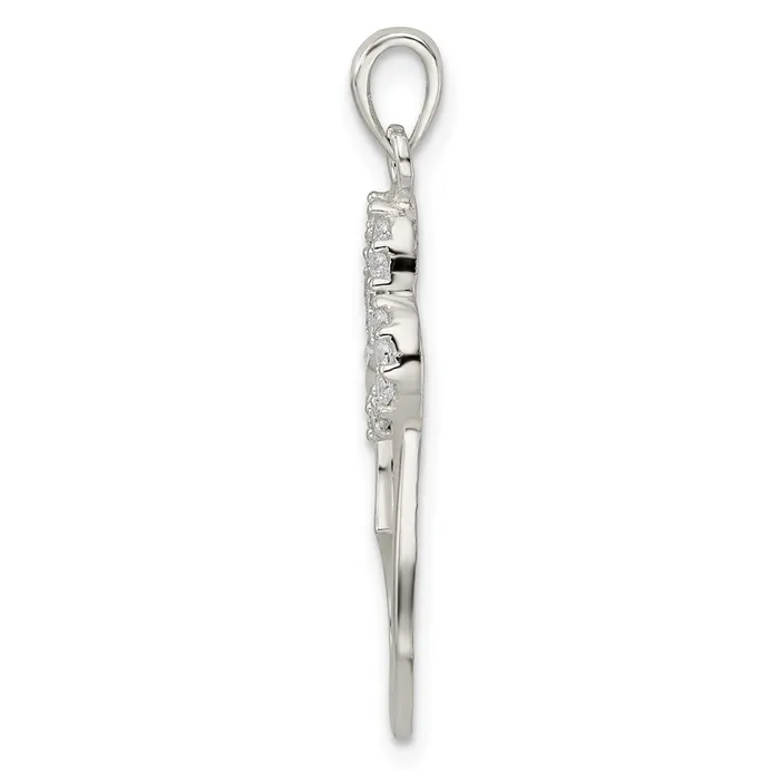 TreasureFineJewelers Sterling Silver Polished CZ Double Heart Pendant Necklaces