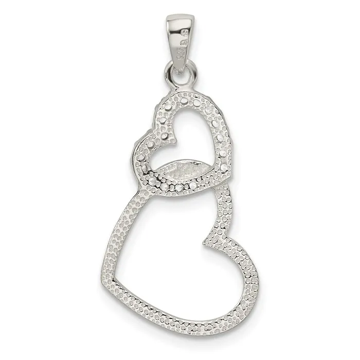 TreasureFineJewelers Sterling Silver Polished CZ Double Heart Pendant Necklaces
