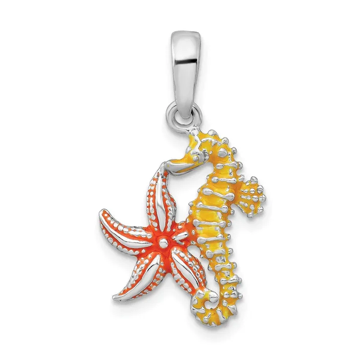 TreasureFineJewelers Sterling Silver Polished Enameled Starfish and Seahorse Pendant Necklaces TreasureFineJewelers Sterling Silver Polished Enameled Starfish and Seahorse Pendant Necklaces