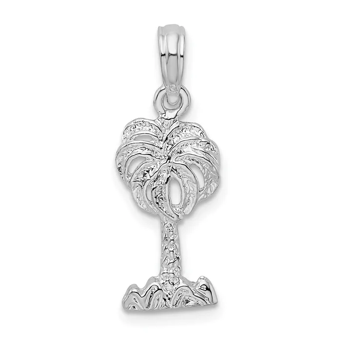 TreasureFineJewelers Sterling Silver Polished Palm Tree Pendant Necklaces
