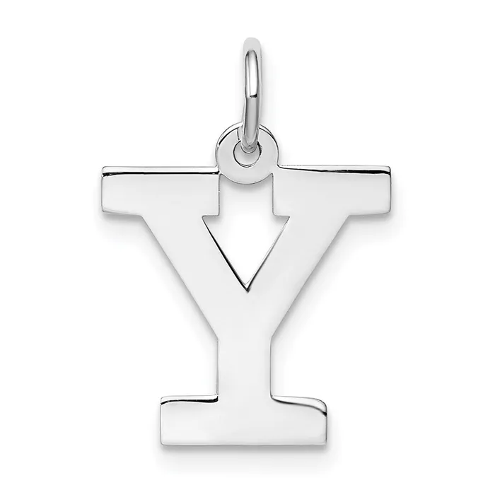 TreasureFineJewelers Sterling Silver Rhodiumplated Block Letter Y Initial Charm Rings
