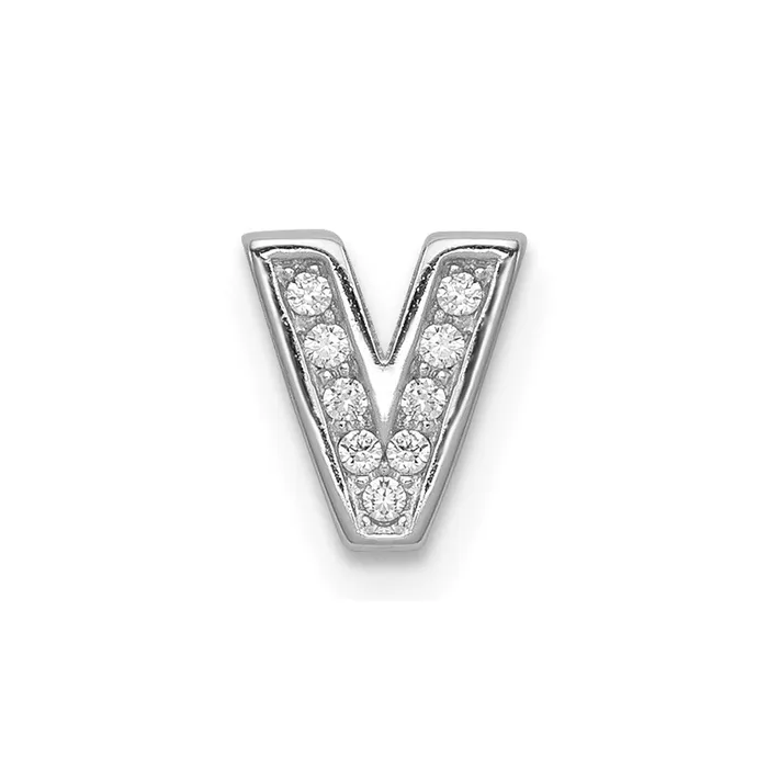 TreasureFineJewelers Sterling Silver Rhodiumplated CZ Letter V Initial Slide Charm Necklaces TreasureFineJewelers Sterling Silver Rhodiumplated CZ Letter V Initial Slide Charm Necklaces