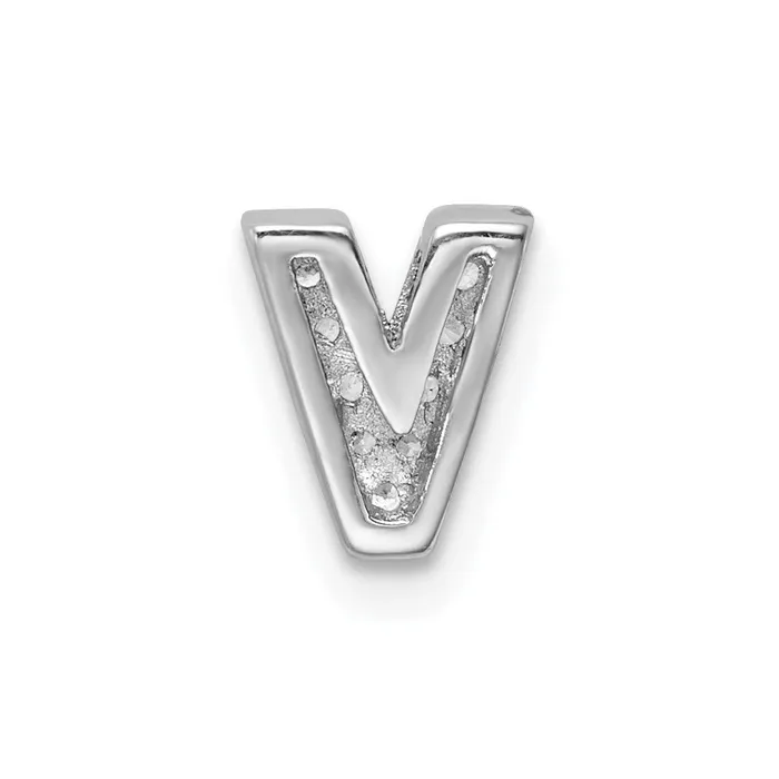 TreasureFineJewelers Sterling Silver Rhodiumplated CZ Letter V Initial Slide Charm Necklaces