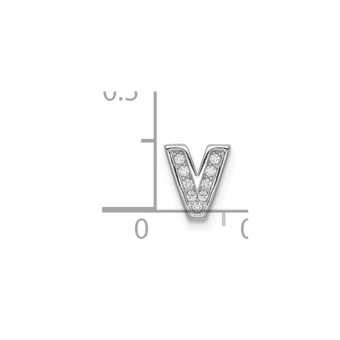 TreasureFineJewelers Sterling Silver Rhodiumplated CZ Letter V Initial Slide Charm Necklaces
