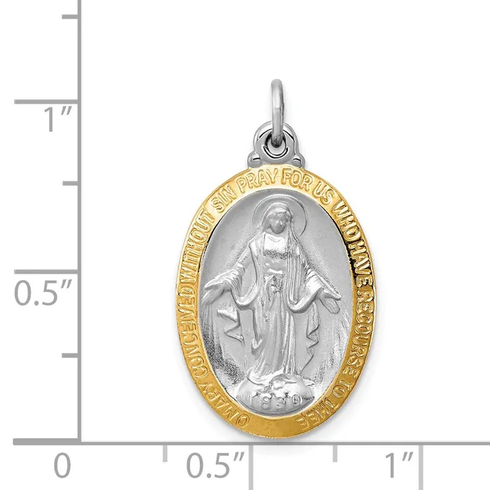 TreasureFineJewelers Sterling Silver Rhodiumplated Miraculous Medal Rings