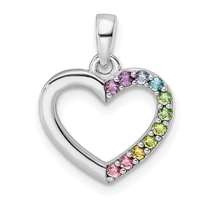 TreasureFineJewelers Sterling Silver Rhodiumplated Nano Crystal Heart Pendant Necklaces
