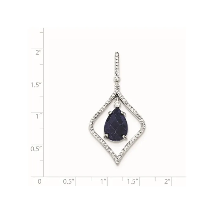 TreasureFineJewelers Sterling Silver with Blue Corundum and CZ Pendant Necklaces