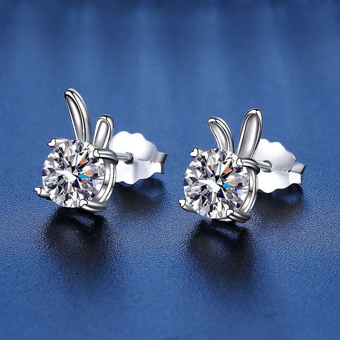 Trendolla Jewelry 925 Silver Cute Rabbit Moissanite Earrings Earrings