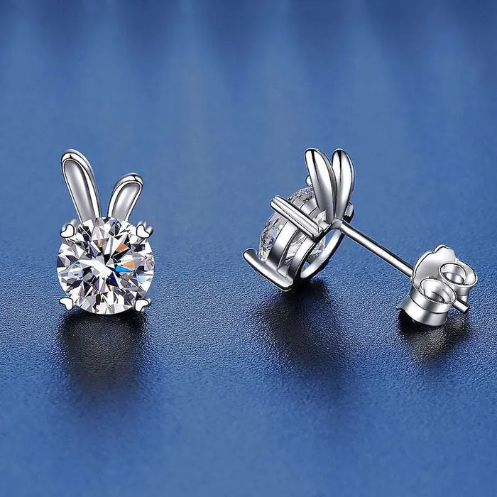 Trendolla Jewelry 925 Silver Cute Rabbit Moissanite Earrings Earrings