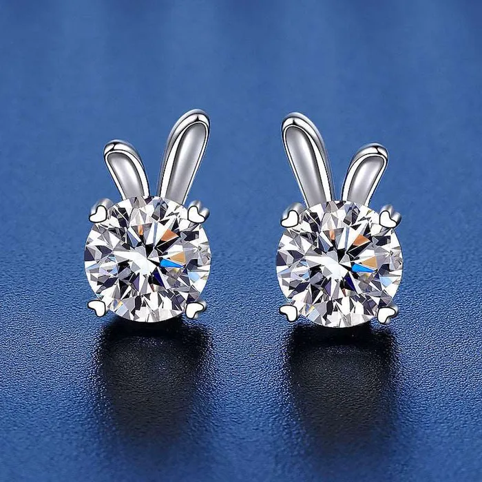 Trendolla Jewelry 925 Silver Cute Rabbit Moissanite Earrings Earrings