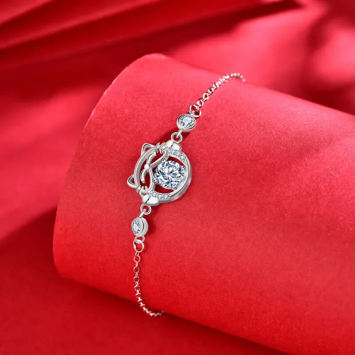 Trendolla Jewelry Bracelets Cute Fortune Cat Moissan Diamond Bracelet