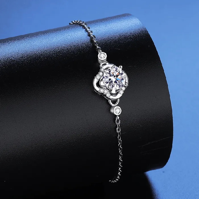 Trendolla Jewelry Bracelets Sterling Silver Clover Moissanite Bracelet