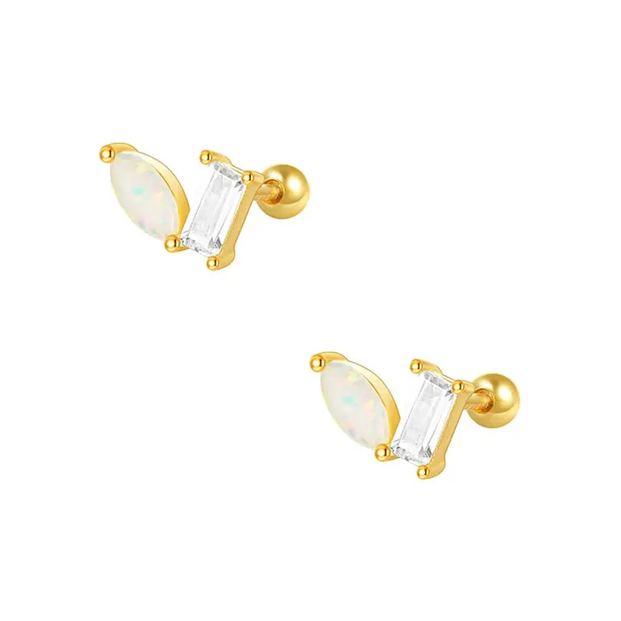 Trendolla Jewelry Earrings 925 Silver Square CZ Diamond And Opal Ball Back Earrings Trendolla Jewelry Earrings 925 Silver Square CZ Diamond And Opal Ball Back Earrings