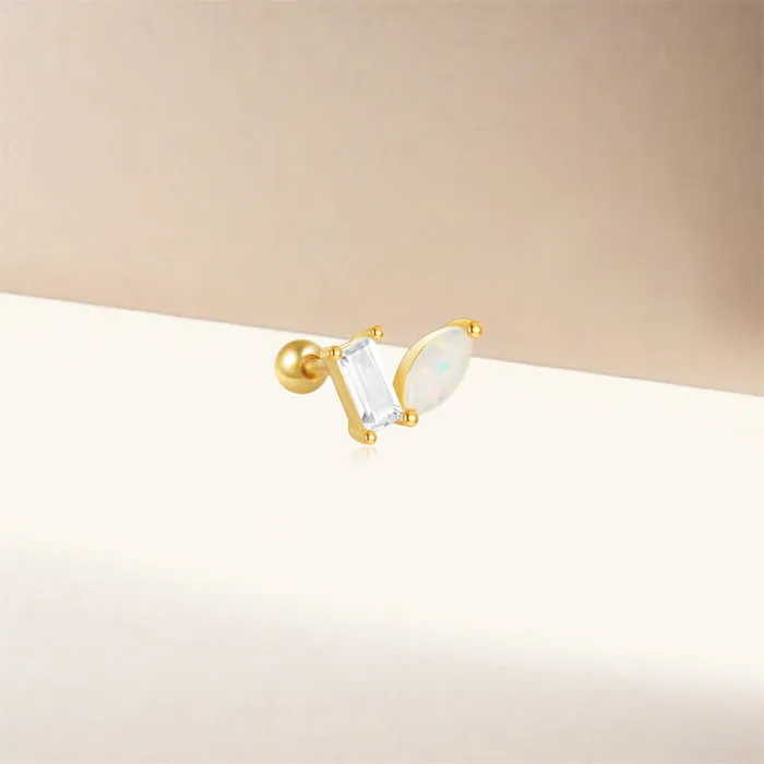 Trendolla Jewelry Earrings 925 Silver Square CZ Diamond And Opal Ball Back Earrings
